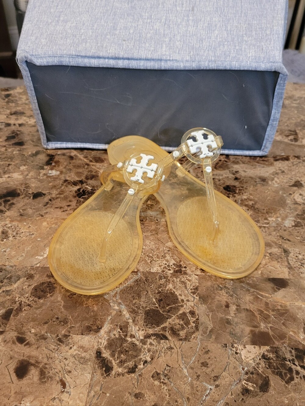Jelly Thong Sandals with White Logo Accent - Picture 2 of 8
